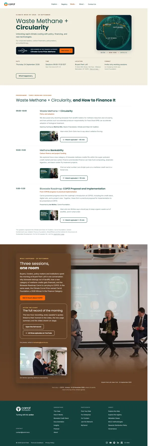 Proposta da página de eventos com as sessões gravadas (desktop).