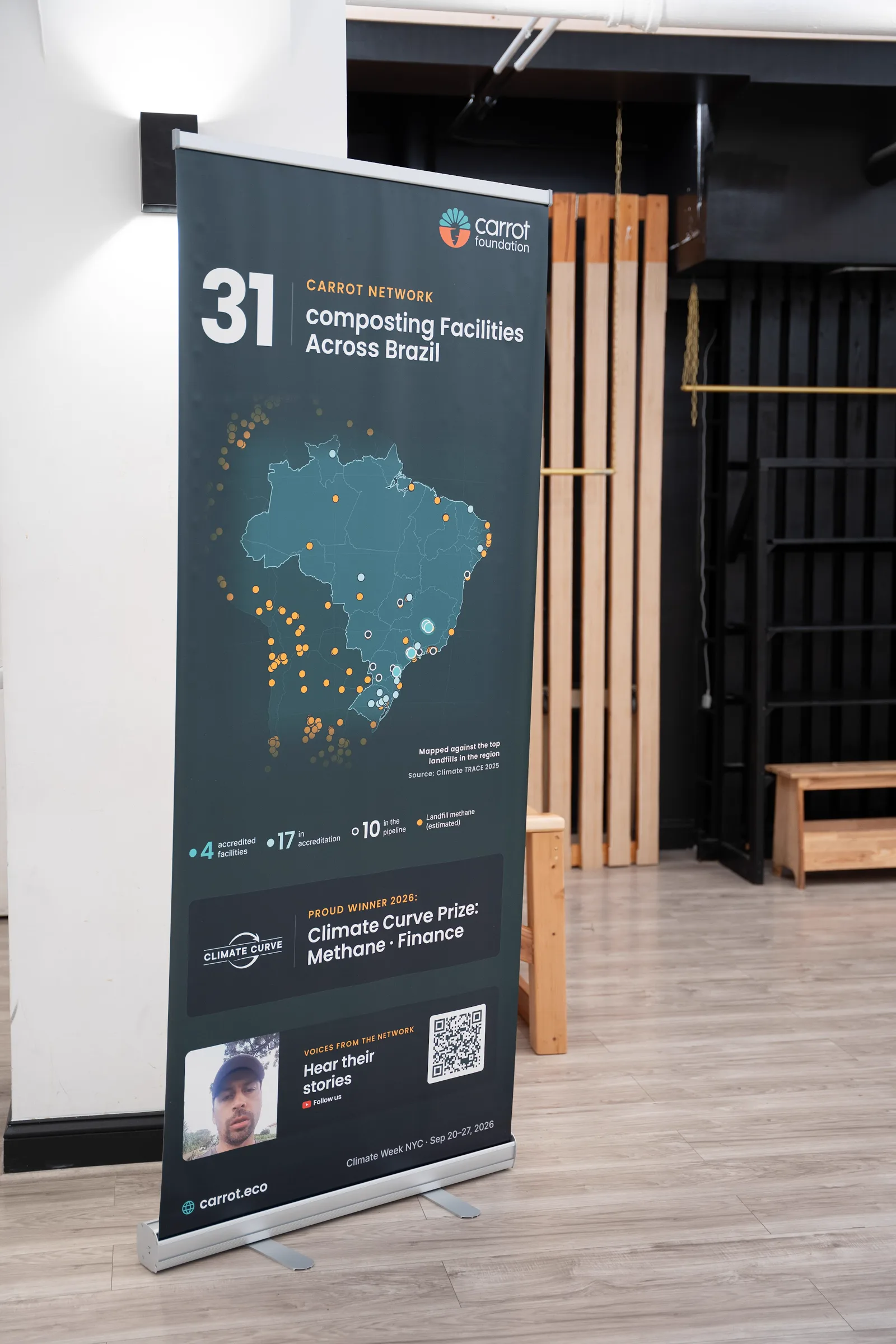 O rollup montado no Bryant Park Loft, no dia do painel.