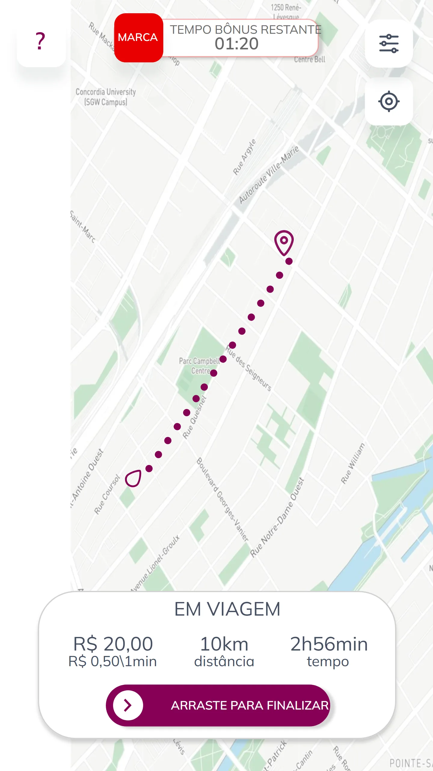 A home de 2020 tem um só modal, a bike, e o mapa é placeholder de Montreal — a operação prevista era São Paulo.