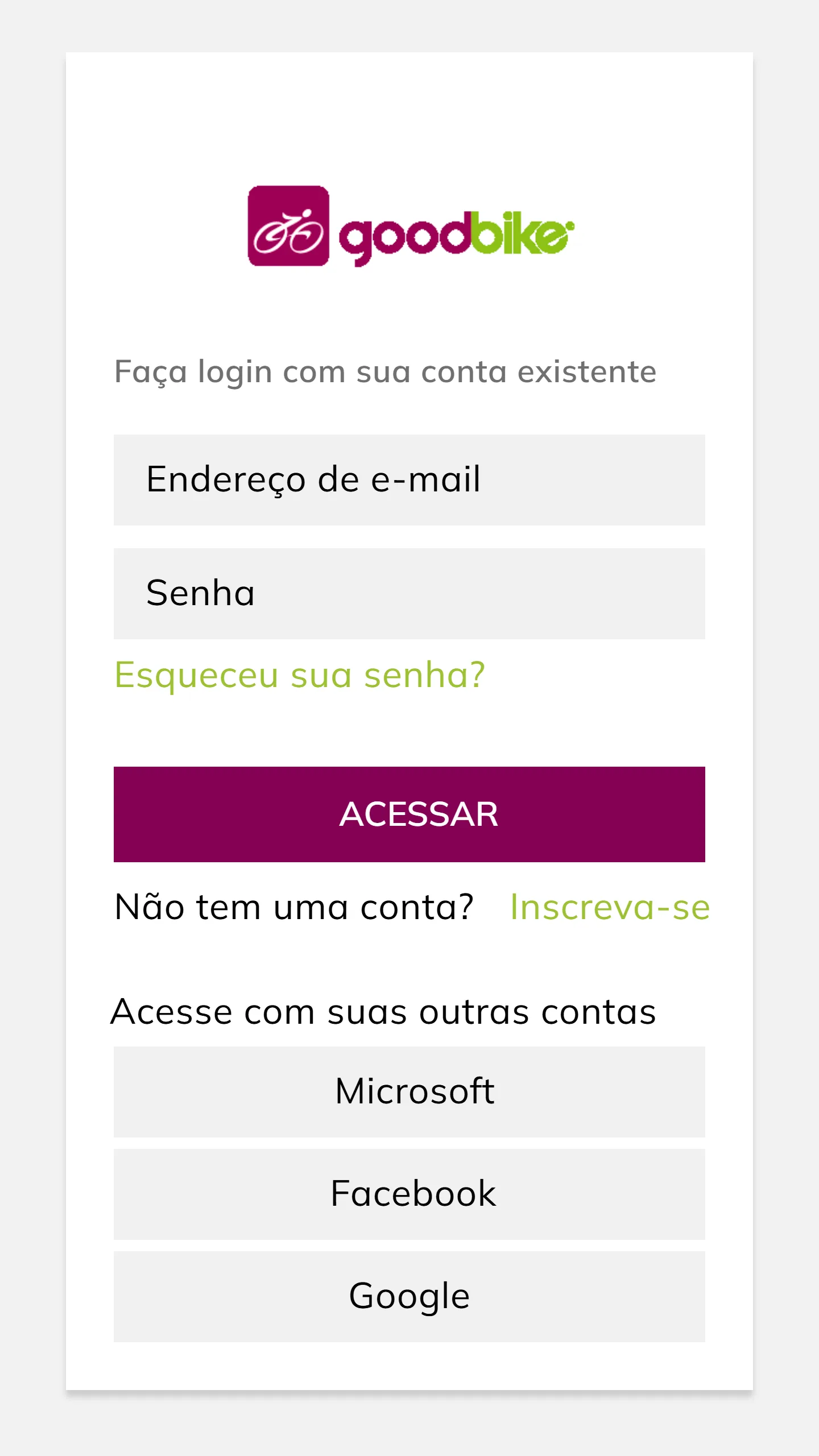 Abril de 2020: a entrada vira formulário, com acesso por Microsoft, Facebook e Google.