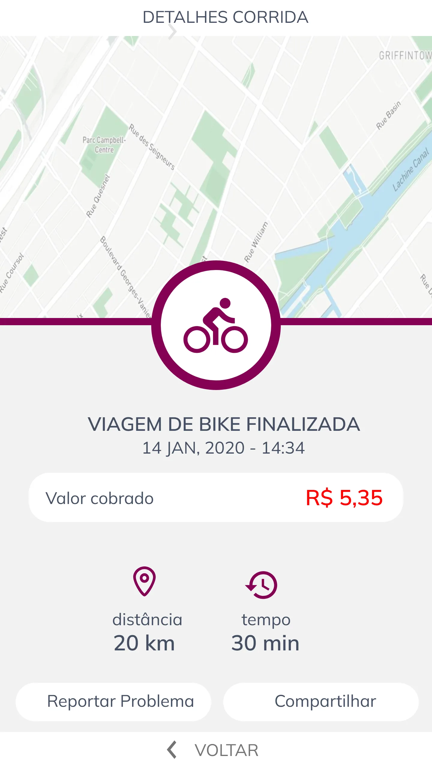 A viagem finalizada não rende mais pontos: ela cobra R$ 5,35.