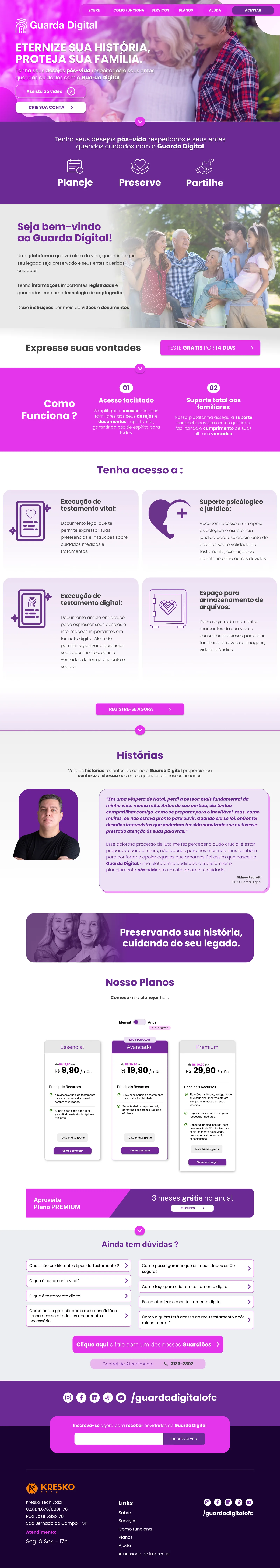 Landing page v1 do Guarda Digital em desktop.