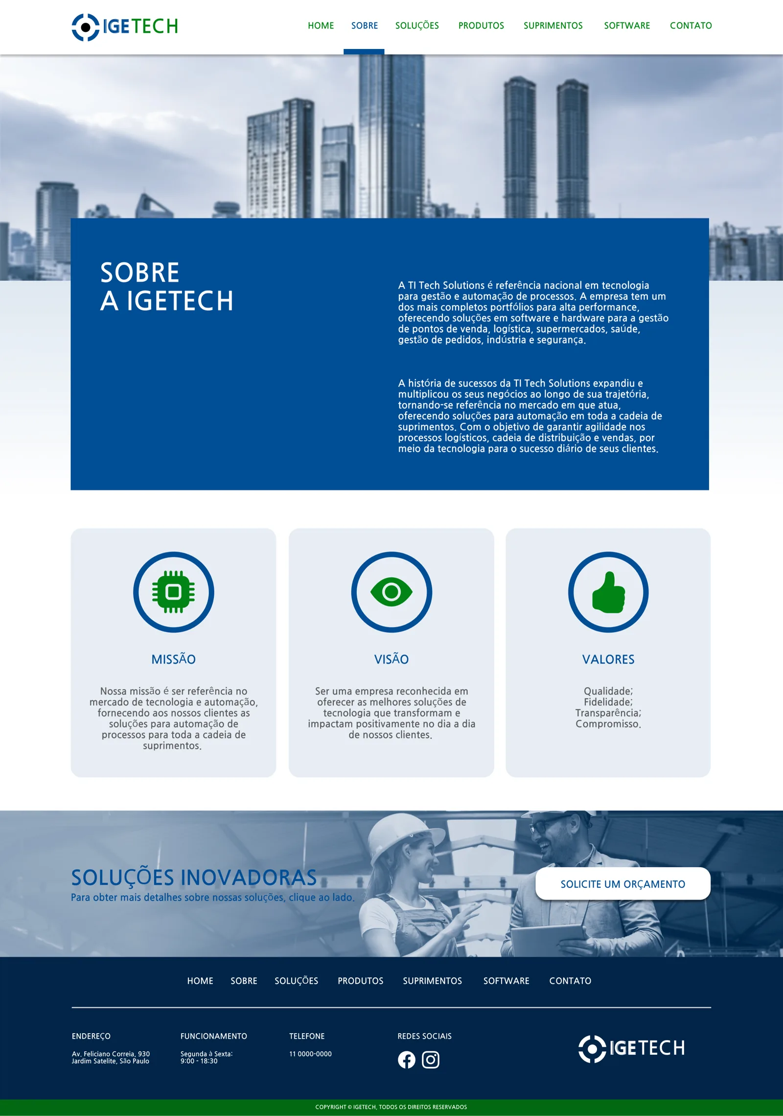 Página Sobre do site da iGetech em desktop.