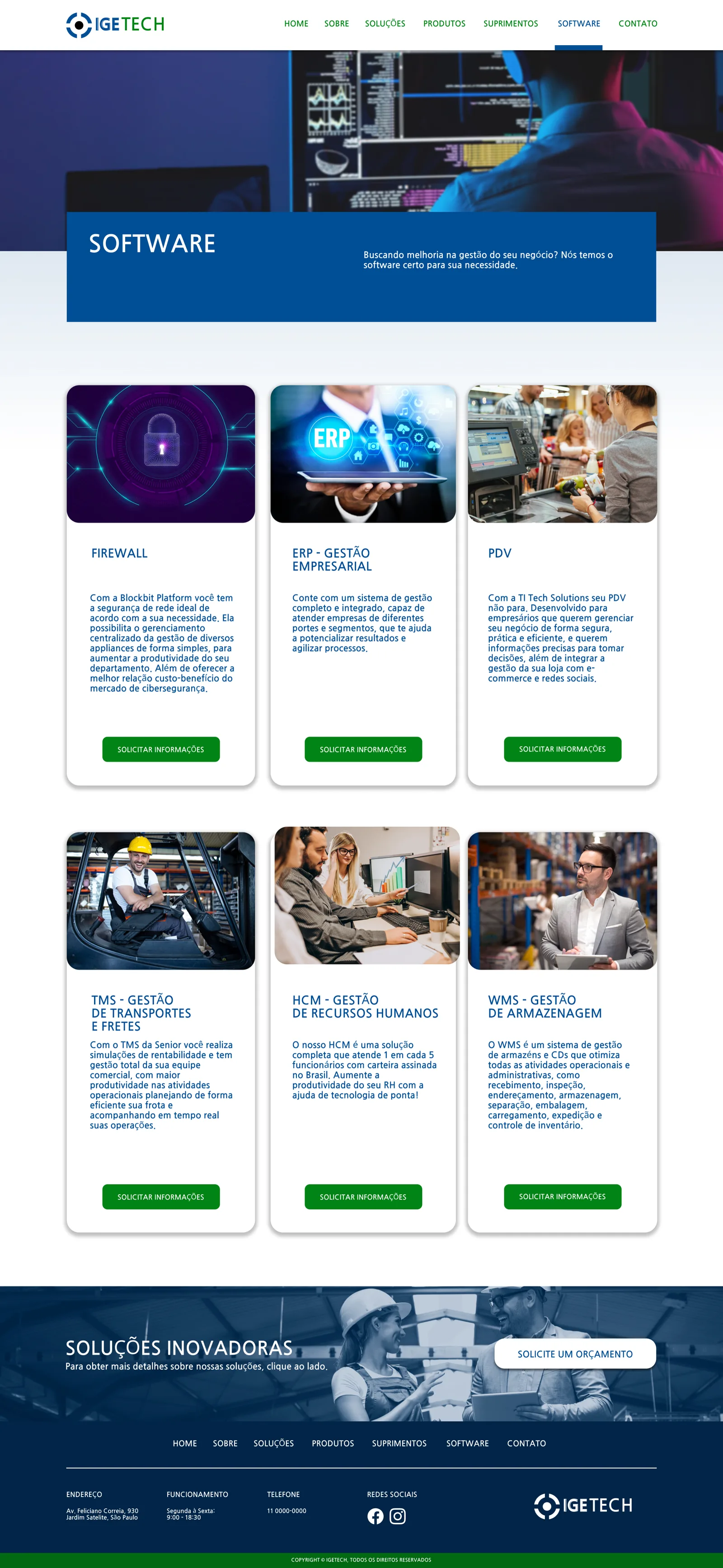 Página de software do site da iGetech em desktop.