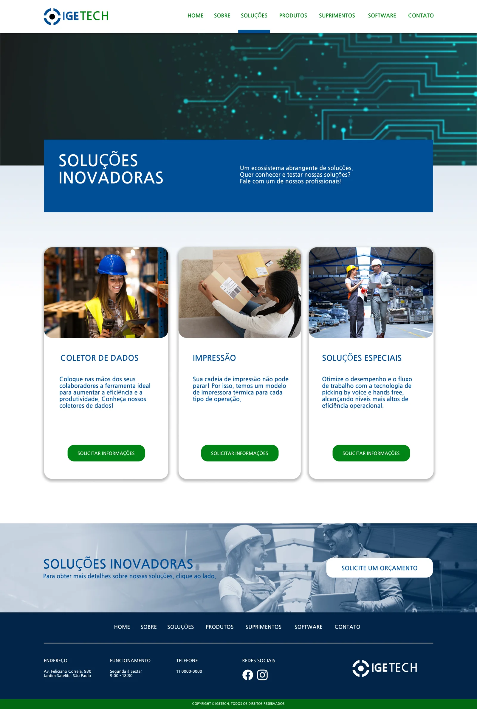 Página de soluções do site da iGetech em desktop.