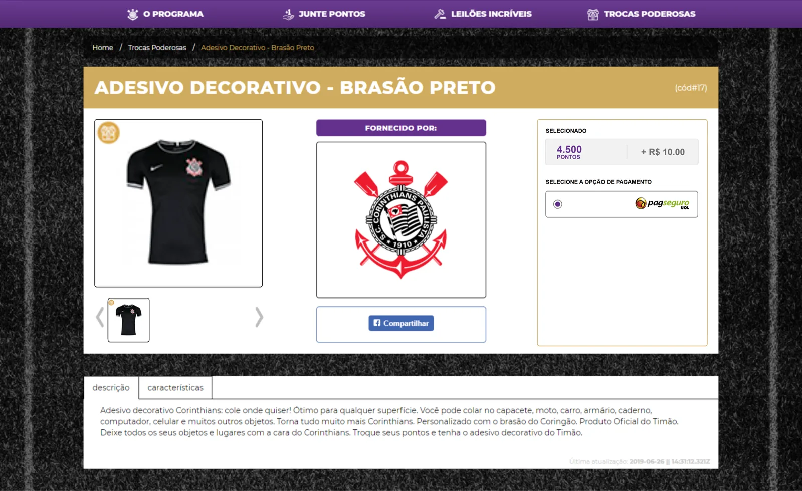 Escolhida a combinação, a escada colapsa em “selecionado” e só então aparece a forma de pagamento.