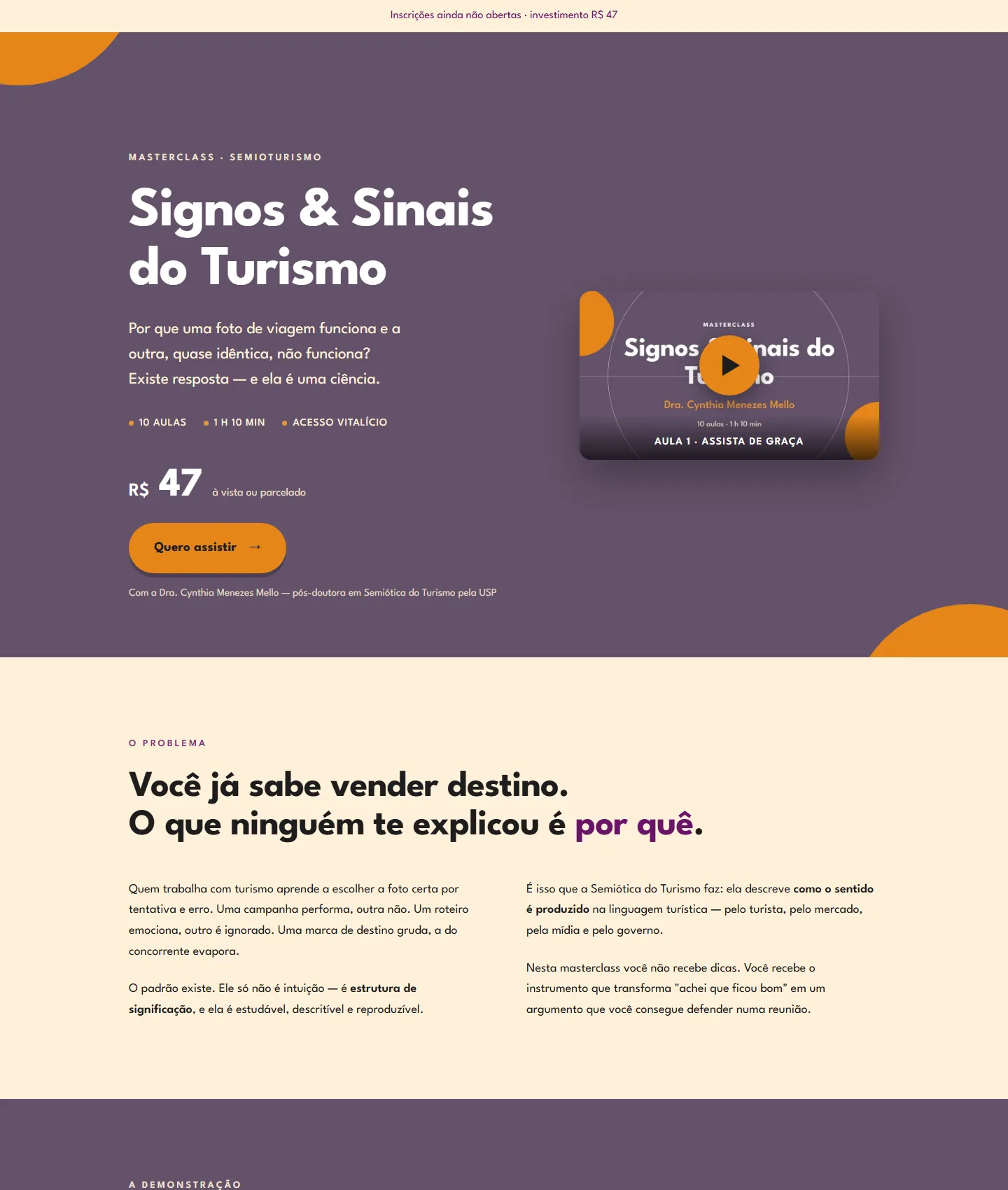 Landing da masterclass em masterclass.semioturismo.art.