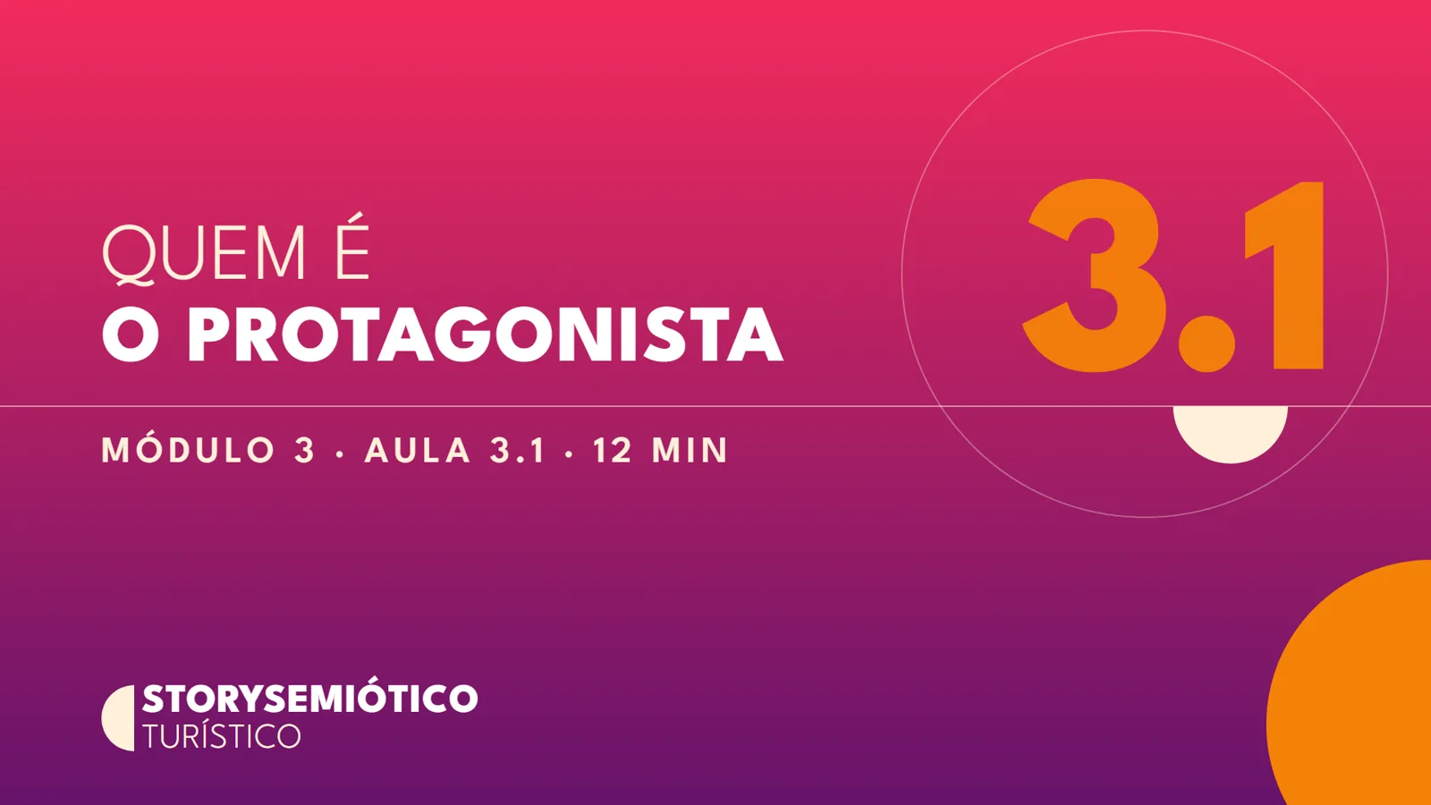 Capa do módulo 3: \"Quem é o protagonista\". A identidade do Storysemiótico é própria, distinta da masterclass.