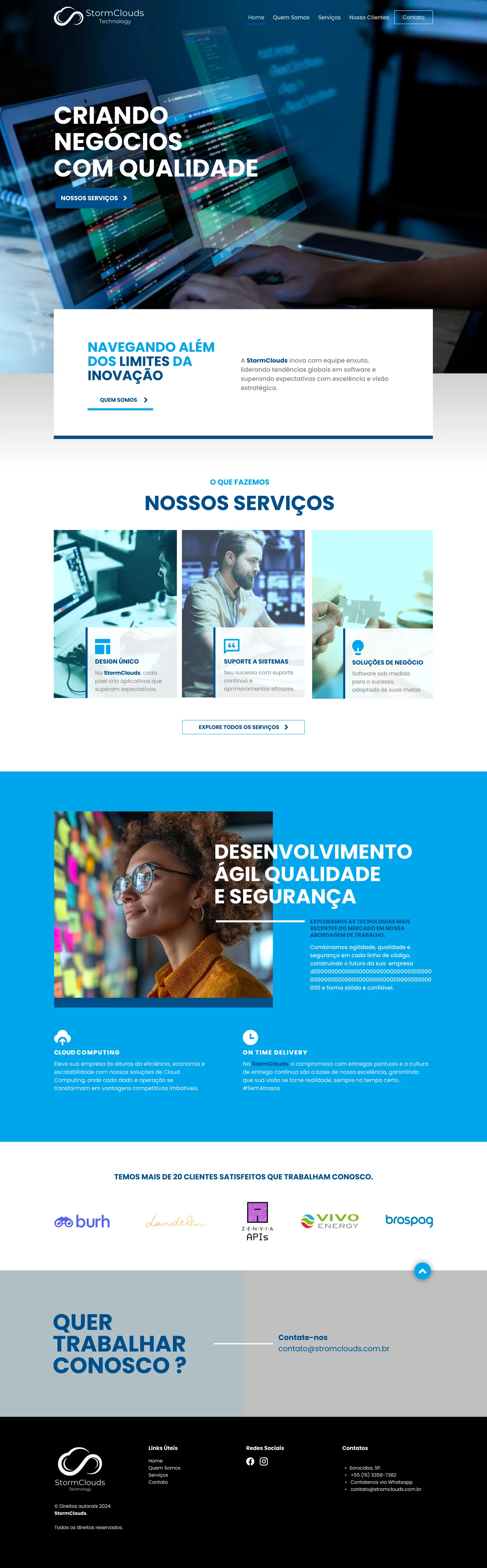 Home do site da StormClouds em desktop.