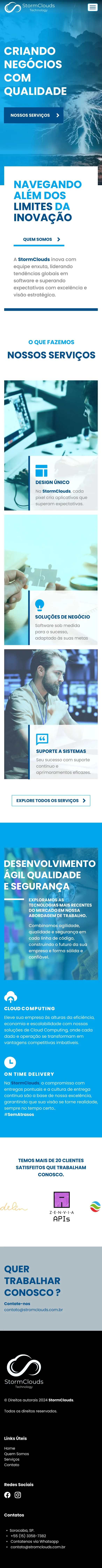 Home do site da StormClouds em mobile.