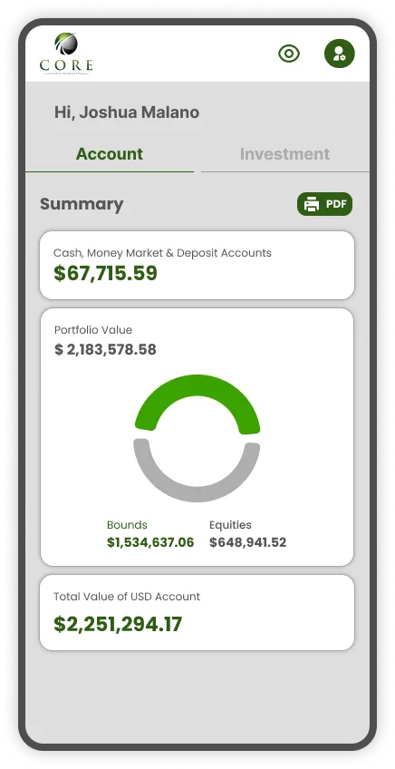 Tela do app Core Capital