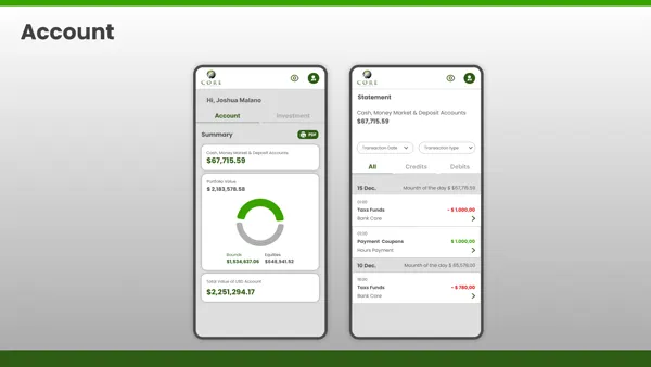 Telas do app Core Capital