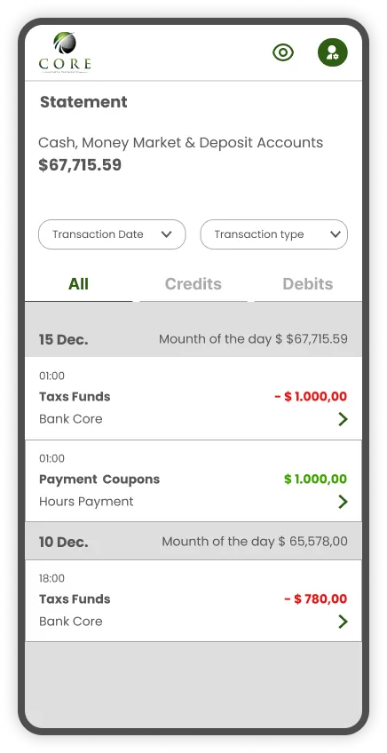 Tela do app Core Capital