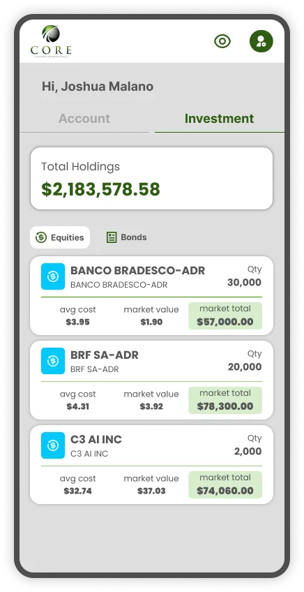 Tela do app Core Capital