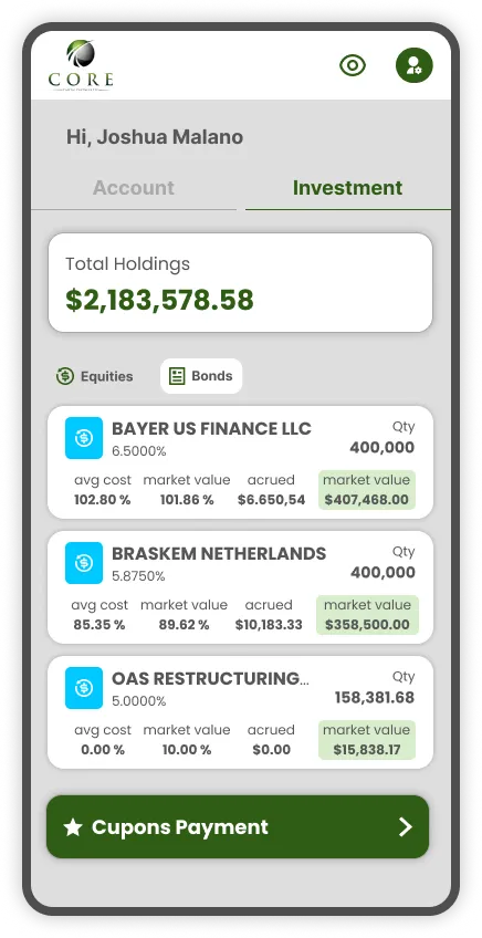 Tela do app Core Capital