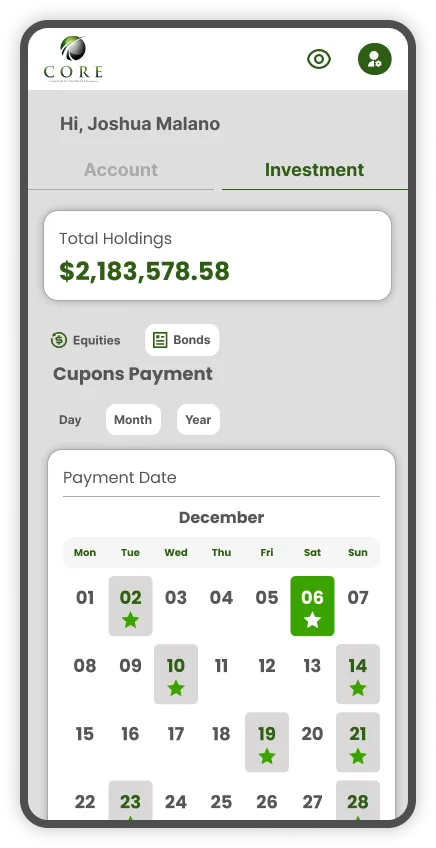 Tela do app Core Capital